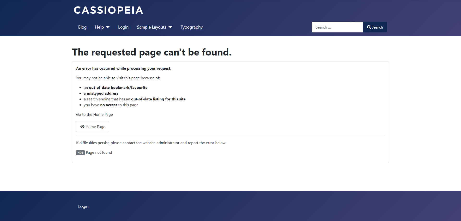 Screenshot of the standard 404 error page